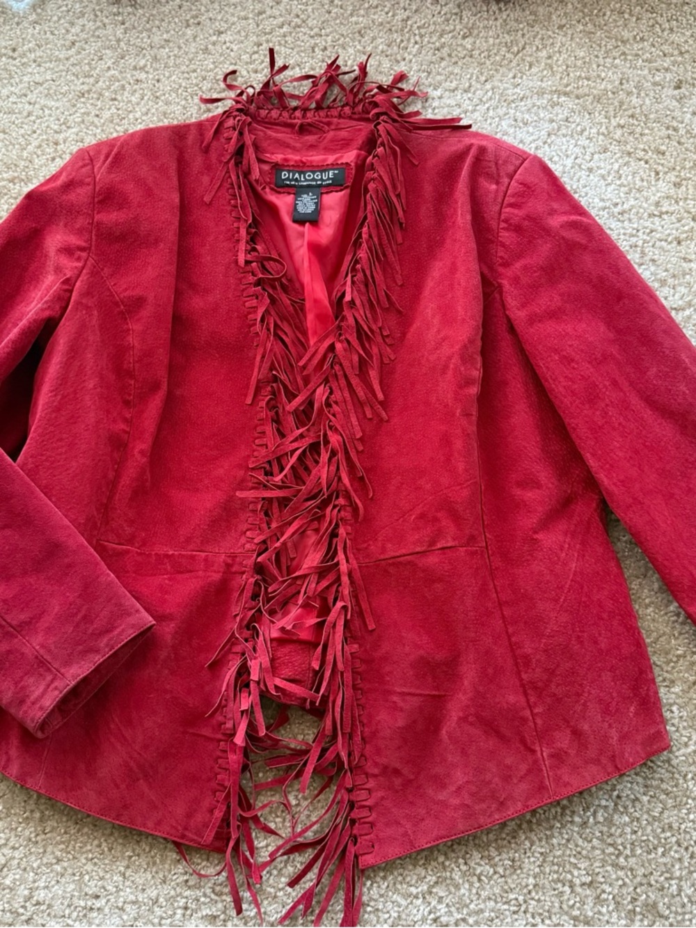 Vintage Red Suede Leather Fringe Jacket Boho Western Festival Y2K Womens L